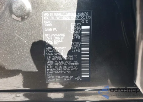 2015 Nissan Rogue S z USA, uszkodzony, nr VIN KNMAT2MV1FP541779